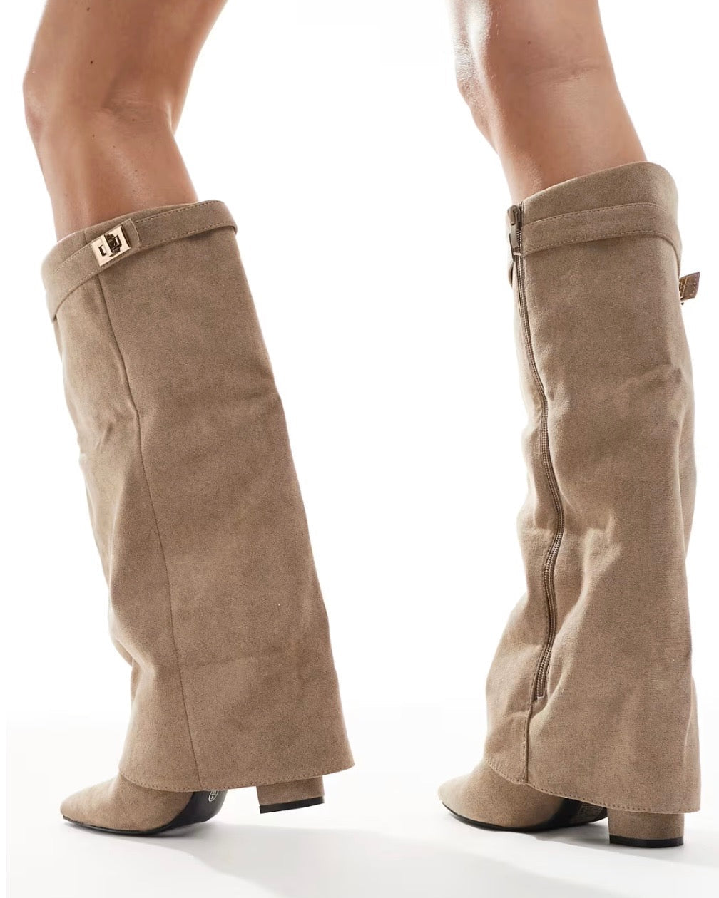 Fold Over Ranger Boots in Taupe – Wide Fit