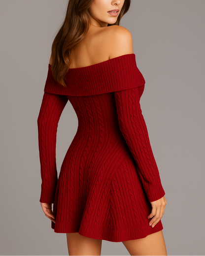 Red Ribbed Knit Skater Dress