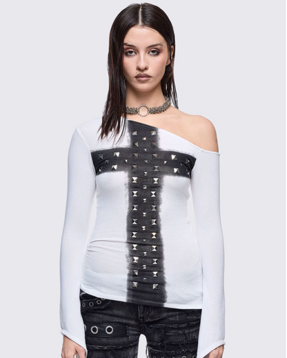 Off-Shoulder Cross Top - Y2K