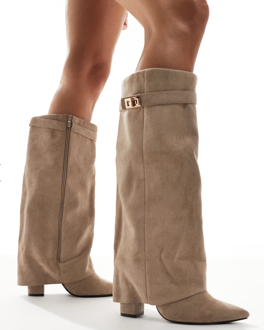 Fold Over Ranger Boots in Taupe – Wide Fit