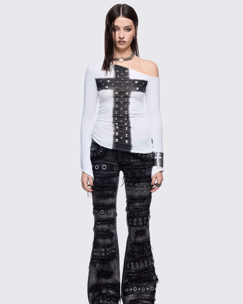 Off-Shoulder Cross Top - Y2K