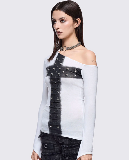 Off-Shoulder Cross Top - Y2K